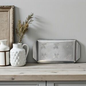 Vintage MCM Aluminum Embossed Serving Tray With Pine Cone Design